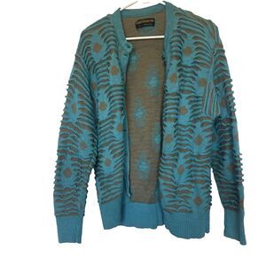 Vintage Geiger Wool Sweater Avant Garde Artsy Retro 40 Medium Blue Teal